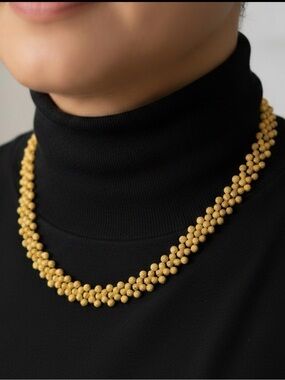 Gold Beaded Cluster Necklace - Elegant Women's Jewelry